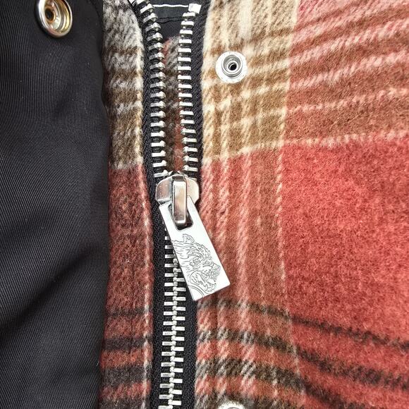 NWT Darc Sport Wolves Club Flannel Jacket Womens M Embroidered Red Plaid - Picture 4 of 9